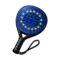 Illustration eines Padelschlaeger mit EU-Flagge als Schlagflaeche - blau mit gelben Sternen - Symbol fuer europaweiten Versand bei Padel4Players