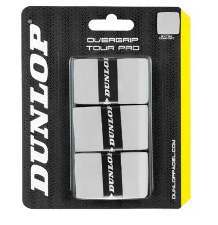 Dunlop Overgrip Tour Pro 3er-Pack Weiss in Blisterverpackung mit Dunlop Branding