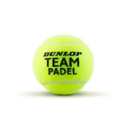 Dunlop Team Padel Ball Nahaufnahme gelb mit Dunlop Team Padel Schriftzug und Synthetikfilz