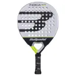 Schwarz-silberner Bullpadel Indiga Control 2026 Padelschlaeger Vorderseite in runder Form mit lime Akzenten