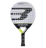 Schwarz-silberner Bullpadel Indiga Control 2026 Padelschlaeger Vorderseite in runder Form mit lime Akzenten