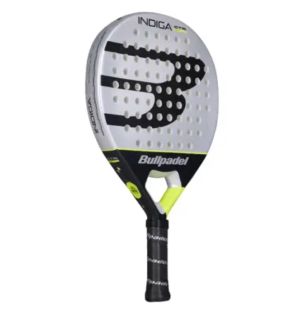 Bullpadel Indiga Control 2026 Padelschlaeger Rueckseite mit Bullpadel Branding und silber-schwarzem Design