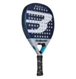 Bullpadel Indiga Power 2026 Padelschlaeger Rueckseite mit Bullpadel Branding und weiss-blauem Design