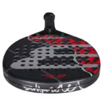 Bullpadel Ionic Control Padelschlaeger Schlaegerkopf Draufsicht runde Form schwarz mit rot-tuerkisen Akzenten und weissem Bullpadel Logo