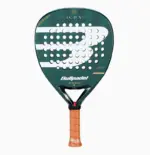 Dunkelgruener Bullpadel Ionic Power Padelschlaeger Vorderseite Diamantform mit weissem Bullpadel B-Logo und charakteristischem orangenem Griff