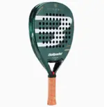 Bullpadel Ionic Power Padelschlaeger Rueckseite dunkelgruen mit weissem Bullpadel Schriftzug und Ionic Power Branding auf Diamantform