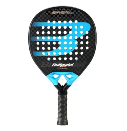 Blau-schwarzer Bullpadel Vertex 05 Hybrid 2026 Padelschlaeger Vorderseite in Tropfenform