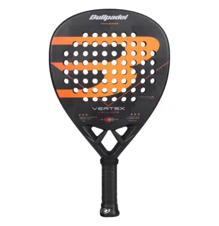 Schwarz-oranger Bullpadel Vertex Advance 2026 Padelschlaeger Vorderseite in Diamantform