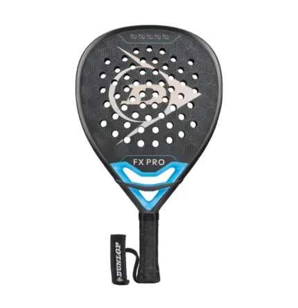 Dunkelgrauer Dunlop FX Pro 2026 Padelschlaeger Vorderseite in Diamantform mit blauen Akzenten