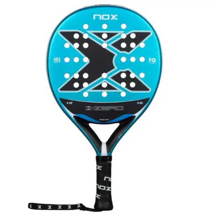 Blau-schwarzer Nox X-Zero Blue 2026 Padelschlaeger Vorderseite in runder Form mit weissen Akzenten