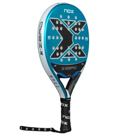 Nox X-Zero Blue 2026 Padelschlaeger weisse Rueckseite mit NOX Logo und Technologie-Details