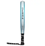 Nox X-Zero Blue 2026 Padelschlaeger Seitenansicht mit weiss-schwarzem Rahmenprofil und X-Zero Schriftzug