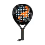 Schwarzer Royal Padel 130 Factor 2026 Padelschlaeger Vorderseite in Tropfenform mit bunten Farbakzenten