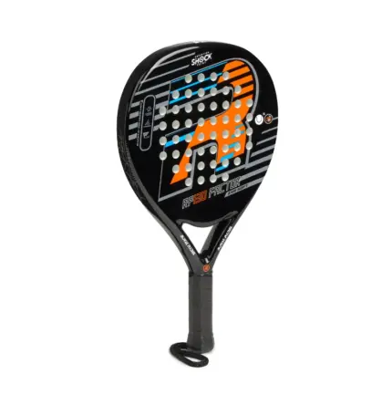 Royal Padel 130 Factor 2026 Padelschlaeger Schraegansicht mit schwarzem Rahmen und bunten Farbakzenten