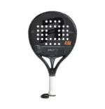 Schwarzer Royal Padel M27 Polietileno 2026 Padelschlaeger Vorderseite in runder Form mit orangenen Akzenten