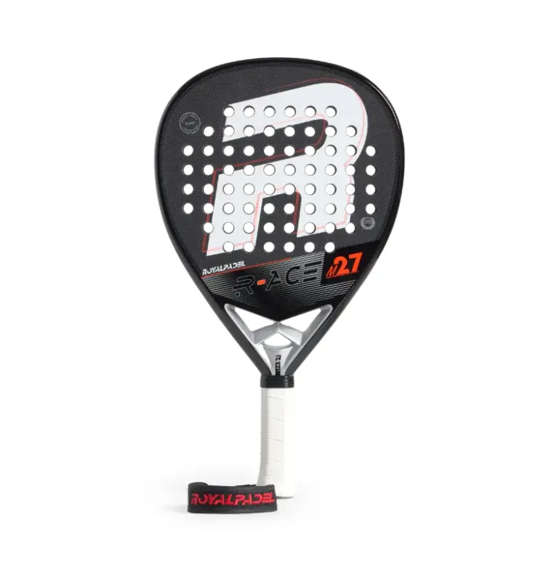 Schwarz-silberner Royal Padel Race 2026 Padelschlaeger Vorderseite in Diamantform mit roten Akzenten
