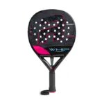 Schwarz-pinker Royal Padel Whip Light 2026 Padelschlaeger Vorderseite in runder Form mit blauen Akzenten