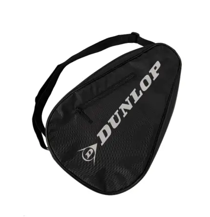 Schwarze Dunlop Club 2PC Padeltasche Gesamtansicht schraeg mit weissem Dunlop Schriftzug und Tragegurt
