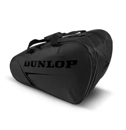 Schwarze Dunlop Club Padeltasche Schwarz Gesamtansicht mit schwarzem Dunlop Schriftzug ohne Silber