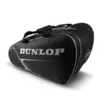 Schwarze Dunlop Club Padeltasche Schwarz Silber Gesamtansicht schraeg mit silbernem Dunlop Schriftzug