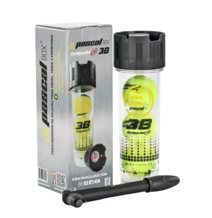 Bullpadel Pascal Box 3B Balldruckbehaelter mit Verpackung, 3 Padel-Baellen, Pumpe und Praezisionsmanometer