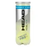 Head Padel Pro+ Padelballe transparente Tube stehend mit 3 gelben Baellen blauem EXTRA DURABILITY Sticker und HEAD Schriftzug