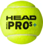 Head Padel Pro S+ gelb-neongruener Padelball Nahaufnahme mit schwarzem HEAD Schriftzug PADEL PRO S+ Logo blauem S und blauem Plus-Zeichen