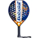 Babolat Alioth JR Padel-Schlaeger Frontalansicht - rundes Kopfformat in Blau-Orange mit weissen Loechern und Babolat-Schriftzug