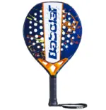 Babolat Alioth JR Padel-Schlaeger Frontalansicht - rundes Kopfformat in Blau-Orange mit weissen Loechern und Babolat-Schriftzug