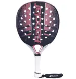 Babolat Stima Spirit Padelschläger Frontansicht - runde Form, Schwarz-Korall, MICROPERF-Lochung und weiche Fiberglas-Schlagfläche