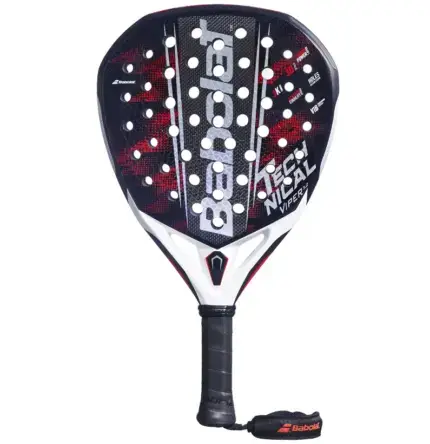Babolat Technical Viper 3.0 Frontansicht - Diamant-Form in Weiss, Schwarz und Rot mit 3K Carbon Schlagfläche, Holes Pattern System und Babolat Logo