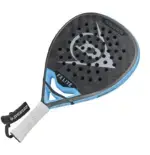 Dunlop FX Lite Padelschlaeger 12K Carbon Schlagflaeche Nahaufnahme mit rundem Lochmuster und weissem DUNLOP Schriftzug