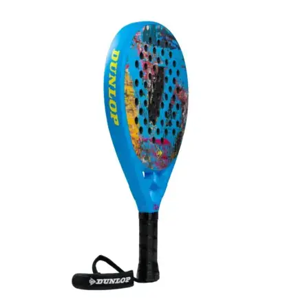 Dunlop Galactica OS by Nisse Padelschlaeger Rueckseite hellblauer Rahmen mit buntem Nisse Graffiti-Design auf Oversize-Rundform