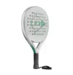Dunlop Megamax Silver Padelschlaeger Rueckseite silber mit gruenem Dunlop Flying D Logo und schwarzer Armschlaufe