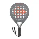 Grauer Dunlop Nanomax Pro Padelschlaeger Vorderseite Hybridform mit roten Akzenten NANOMAX PRO Schriftzug schwarzem Griff und Armschlaufe