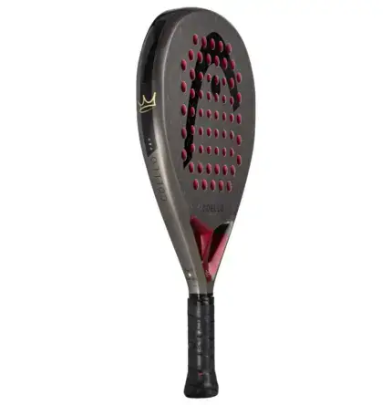 Head Coello Pro Padelschlaeger Rueckseite schwarz mit weissem HEAD Logo und roten Rahmenakzenten auf Diamantform