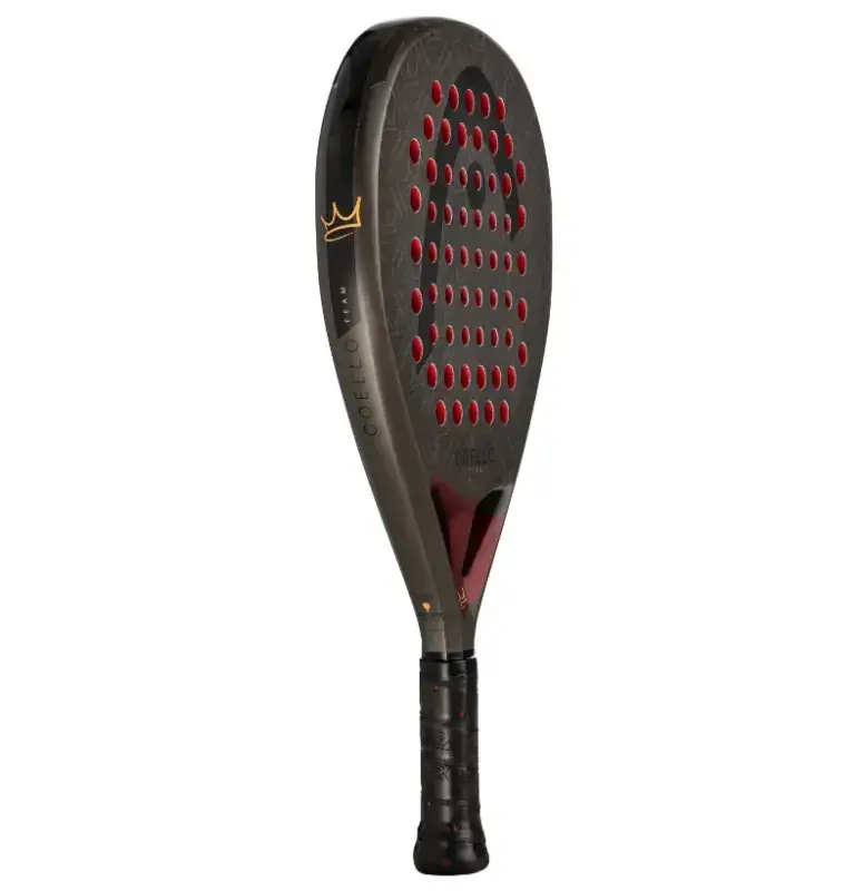 Head Coello Team Padelschlaeger Rueckseite schwarz-anthrazit mit weissem HEAD Logo und roten Rahmenakzenten Diamantform