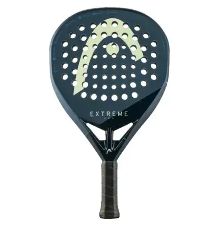 Dunkelblauer Head Extreme Pro Padelschlaeger Vorderseite Diamantform mit mintgruenen HEAD Logo und EXTREME Schriftzug schwarzem Griff