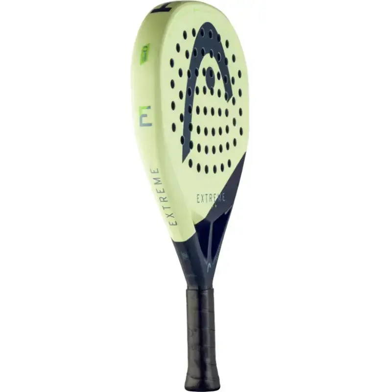 Head Extreme Team Padelschlaeger schraege Rueckansicht hellgruen mit dunkelblauem Rahmen und EXTREME Schriftzug seitlich