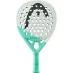 Head Gravity Motion Padelschlaeger Vorderseite Rundform weisse Schlagflaeche mit tuerkisem Rahmen schwarzem HEAD Logo GRAVITY Schriftzug und tuerkisem Griff