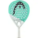 Tuerkiser Head Gravity Team Padelschlaeger Vorderseite Rundform mit schwarzem HEAD Logo weissem Rahmen und weissem Griff