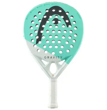 Tuerkiser Head Gravity Team Padelschlaeger Vorderseite Rundform mit schwarzem HEAD Logo weissem Rahmen und weissem Griff