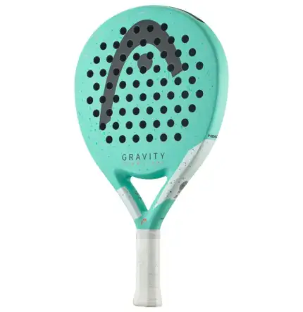 Head Gravity Team Light Padelschlaeger Rueckseite tuerkis mit schwarzem HEAD Logo und GRAVITY Schriftzug auf Rundform