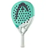 Head Gravity Team Padelschlaeger Rueckseite tuerkis mit schwarzem HEAD Logo und schwarzen Akzenten auf Rundform