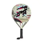Cremeweisser Royal Padel 36 Aniversario Light Padelschlaeger Vorderseite Tropfenform mit buntem Pixel-Retro-Design ANIVERSARIO Schriftzug und Royal Padel R-Logo