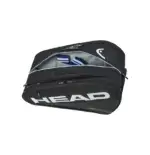 Head Tour Padel Bag L schraege Unteransicht vorne schwarze Tasche mit HEAD Schriftzug und separatem Schuhfach-Bereich unten