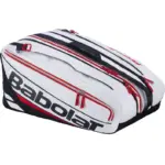 Babolat RH Pro Padel Technical Tasche Weiß-Schwarz-Rot, Frontansicht von oben mit Markenschriftzug, zwei Hauptfächern und wasserabweisendem Außenmaterial