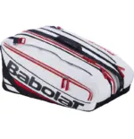 Babolat RH Pro Padel Technical Tasche Weiß-Schwarz-Rot, Frontansicht von oben mit Markenschriftzug, zwei Hauptfächern und wasserabweisendem Außenmaterial