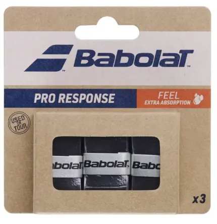 Babolat Pro Response X3 Overgrip in Schwarz - 3er-Pack Blister mit Feel Extra Absorption Technologie und Used on Tour Siegel