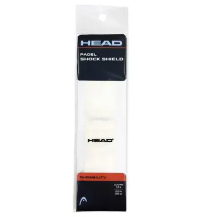 Head Antishock Skin Paddle Verpackung schwarze Blisterverpackung mit weissem Rahmenschutzstreifen HEAD Logo und PADEL SHOCK SHIELD Aufdruck